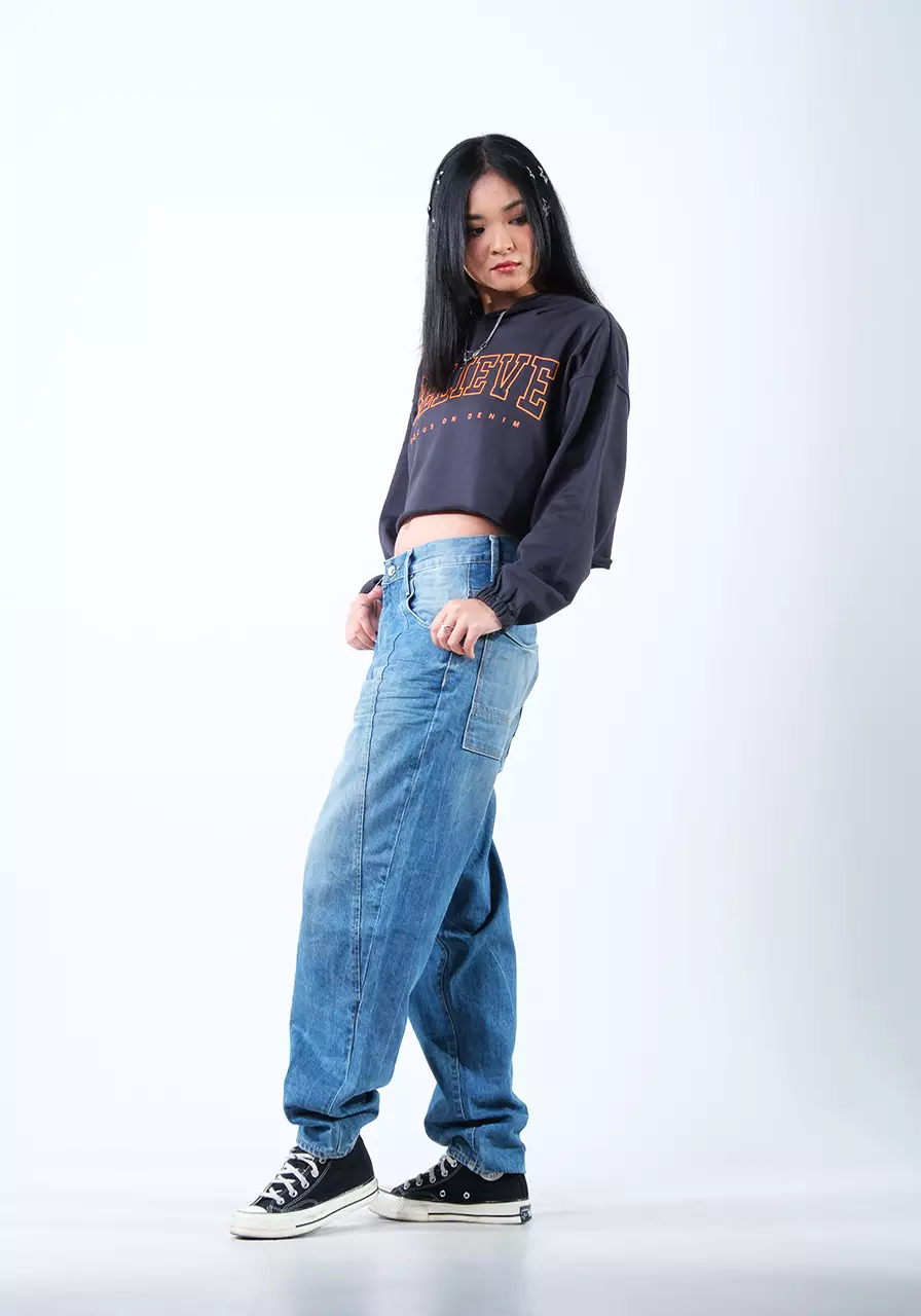 Sweatshirt Hoodie Wanita Cropped Peggy Grey