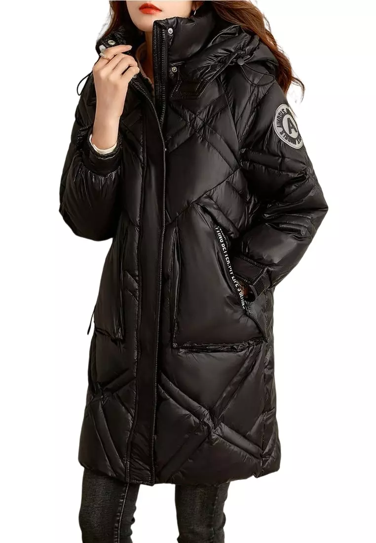 Black Hooded Down Cotton Thermal Jacket