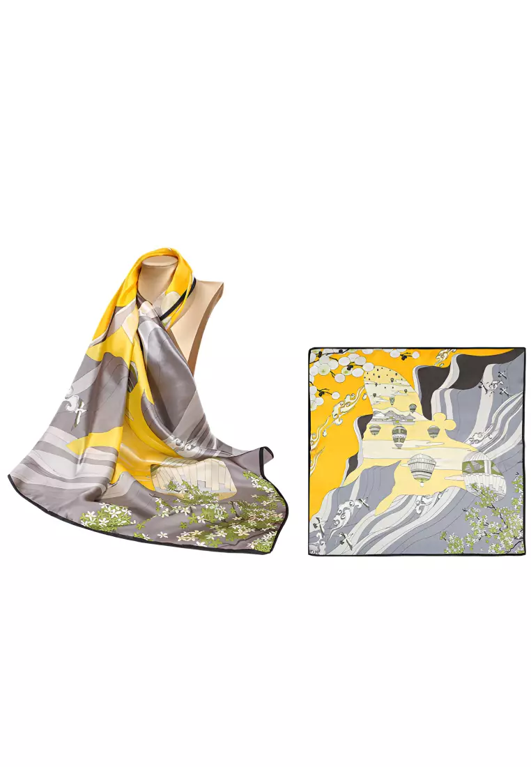 Luxury Silk Ladies' Large Scarf, Sun-Proof Crepe Satin, Premium Souvenir.