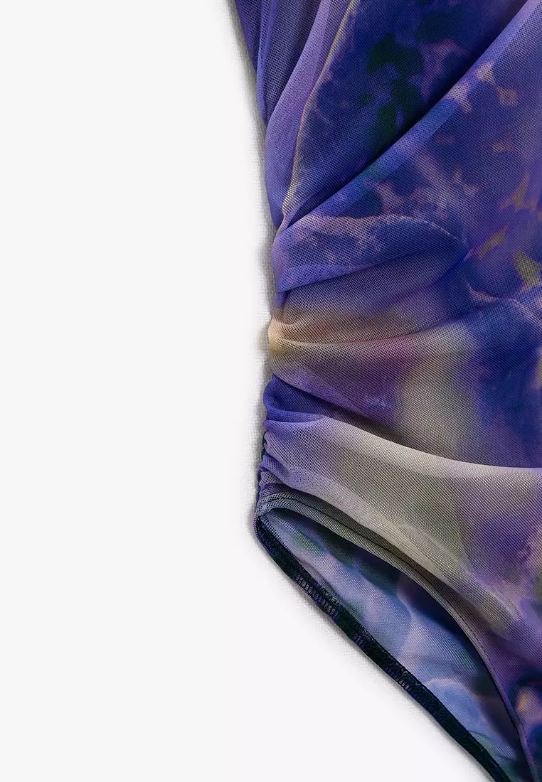 Printed Tulle Top with Draped Detail