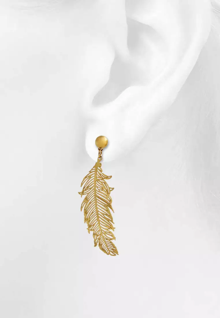 Buy Bullion Gold BULLION GOLD Laser Cut Feather Earrings in Gold