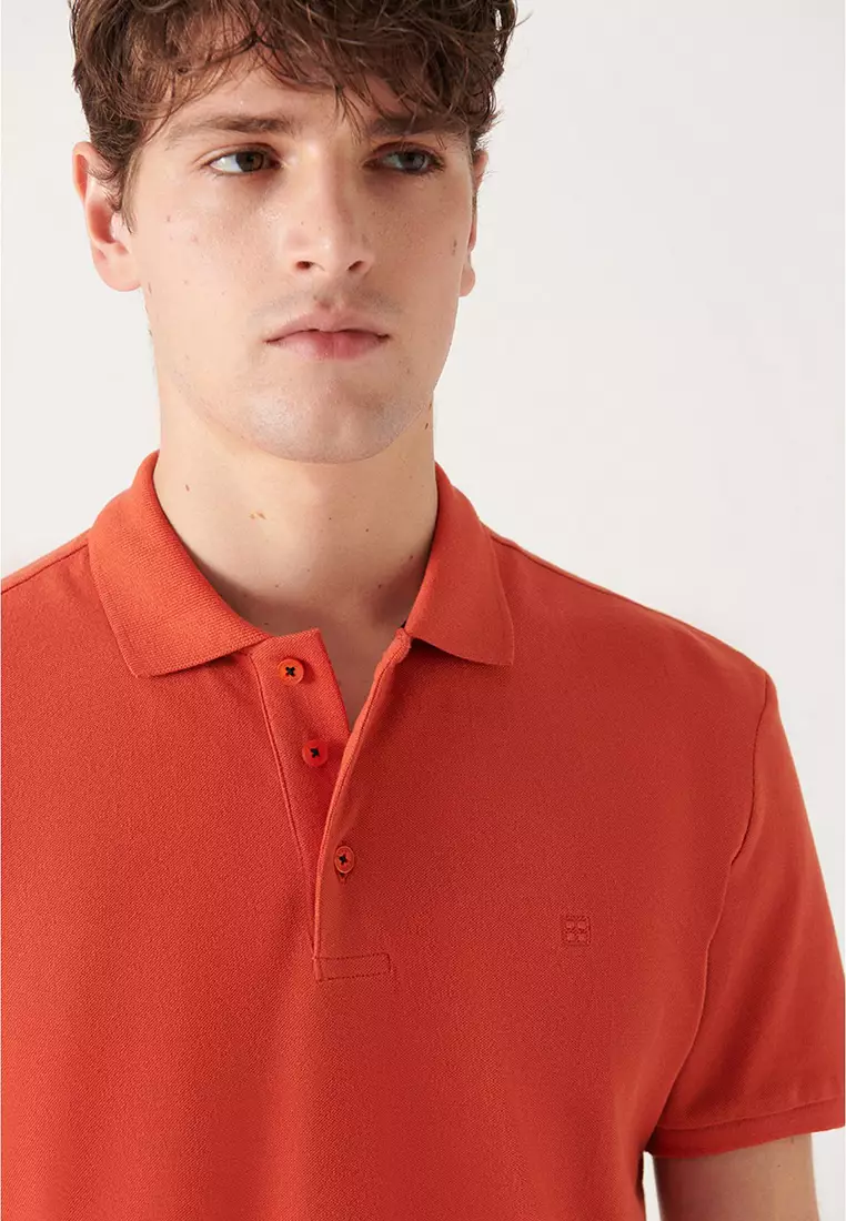 Men's Dark Orange 100% Cotton Cool Polo Neck T-Shirt E001004