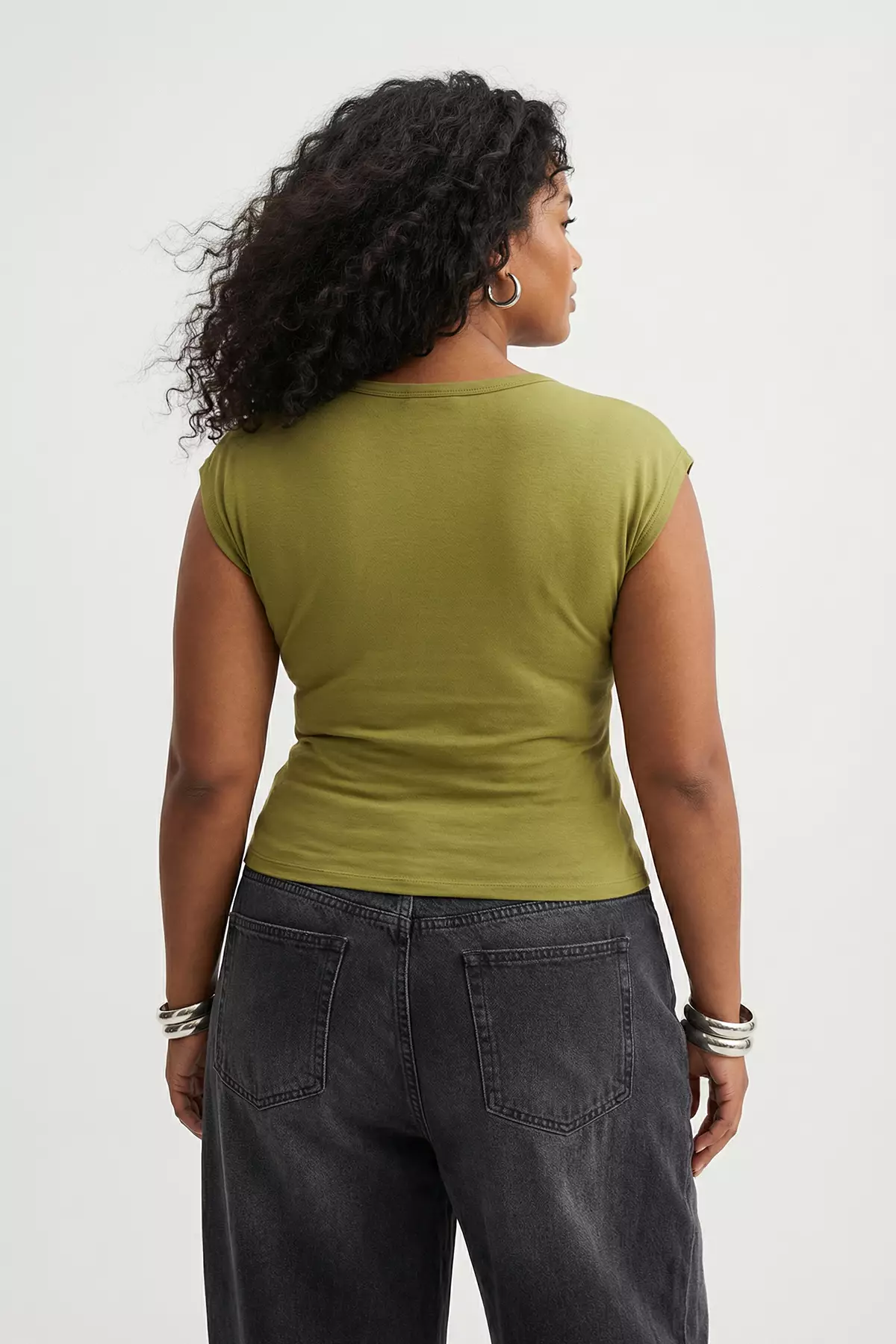 Oil Green Viscose Ribbed Flexible Comfortable Basic Knitted Plus Size Blouse Tbbss26Af00053