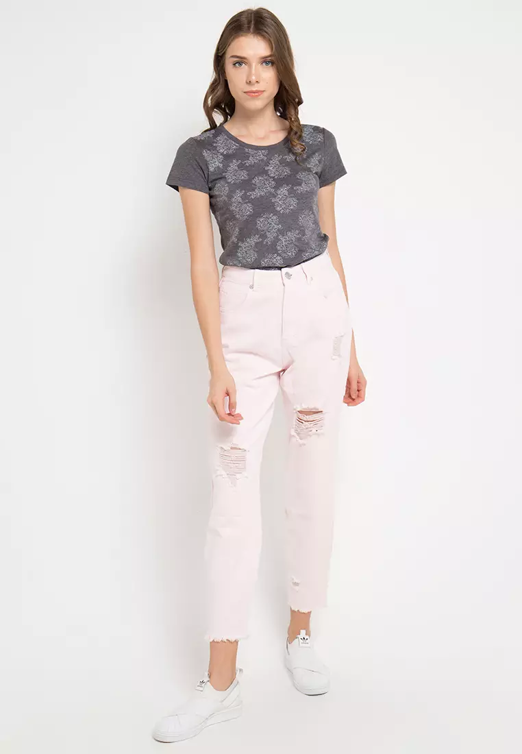 Print Flower Red short sleeve Tshirt