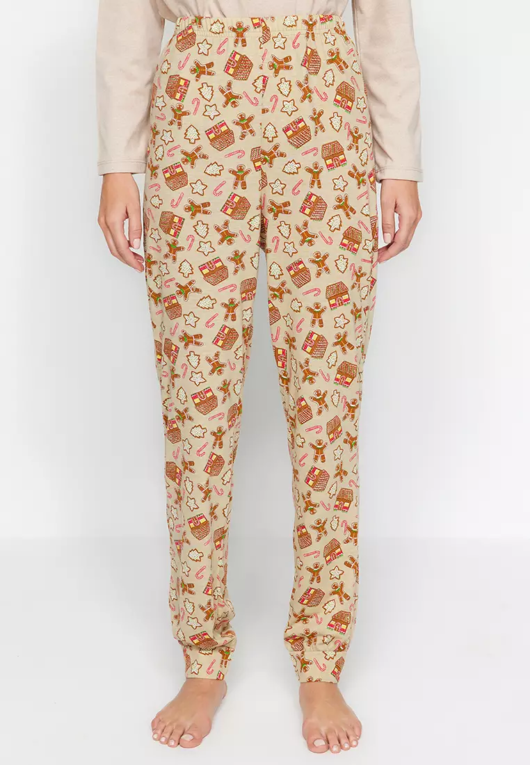 Cream 100% Cotton Christmas Themed Knitted Pajama Set THMAW24PT00061