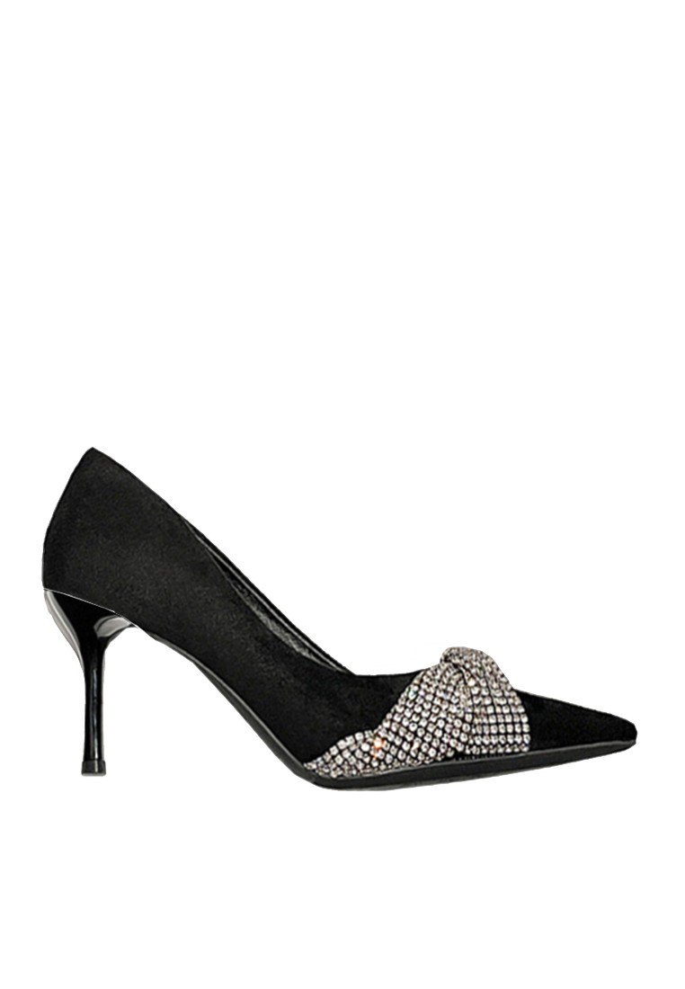 VANSA 5.5cm Rhinestone Bow Faux Suede High Heel Shoes VSW-P86815.5.5