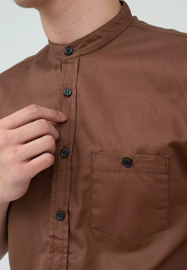 Houseofcuff Baju Koko Kemeja Lengan Pendek Pria Coklat