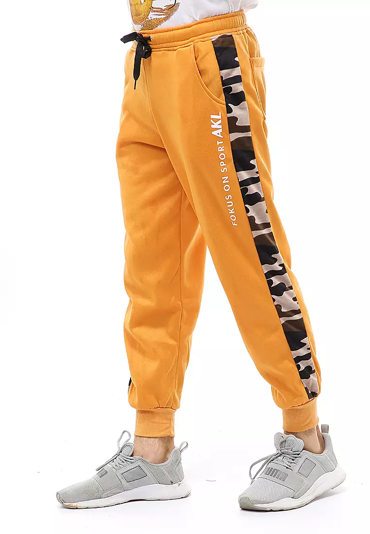 Locko Long Pants Celana Jogger Pria Kombinasi List Army Material Fleece ORIGINAL - Mustard