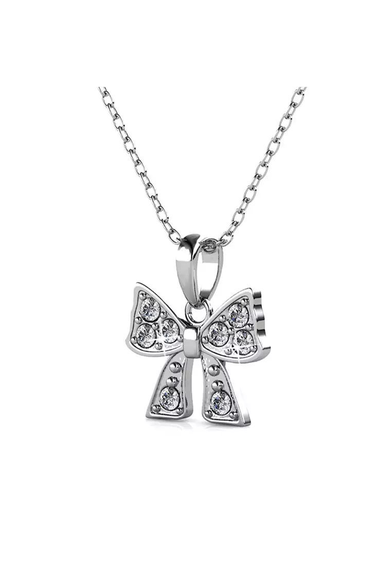 KRYSTAL COUTURE Ribbon Tie Necklace Embellished with SWAROVSKI® crystals-White Gold/Clear