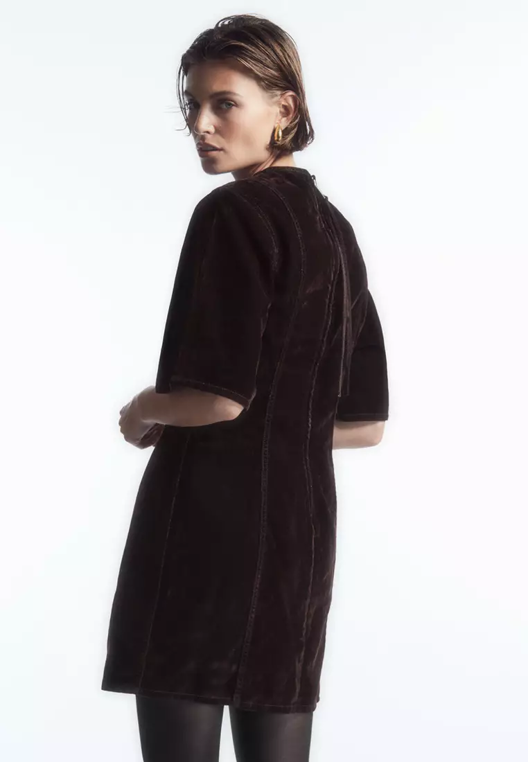 Flocked-Denim Panelled Mini Dress