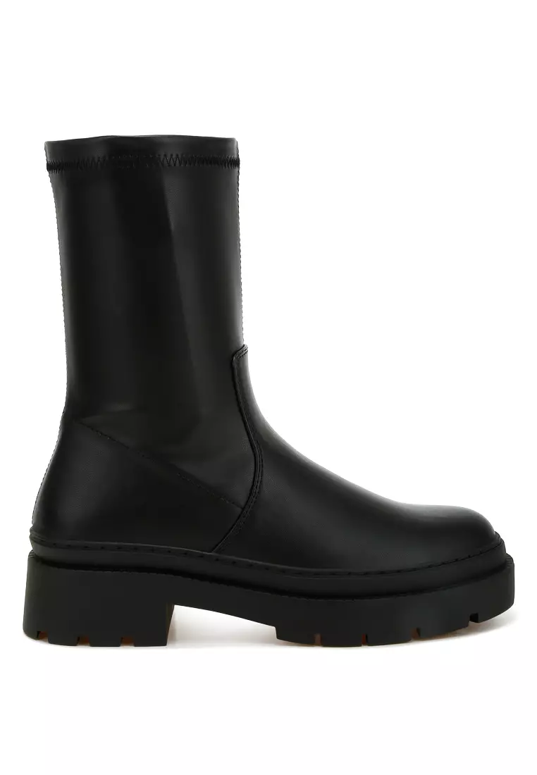 Discount on London Rag  shoes - SKU: Chunky Faux Leather Calf Boots in Black