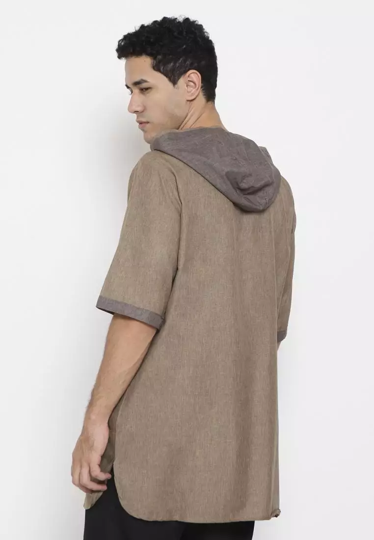 Zayidan Baju Koko Gamis Muslim Pria Faiq Hoodie - Khaki