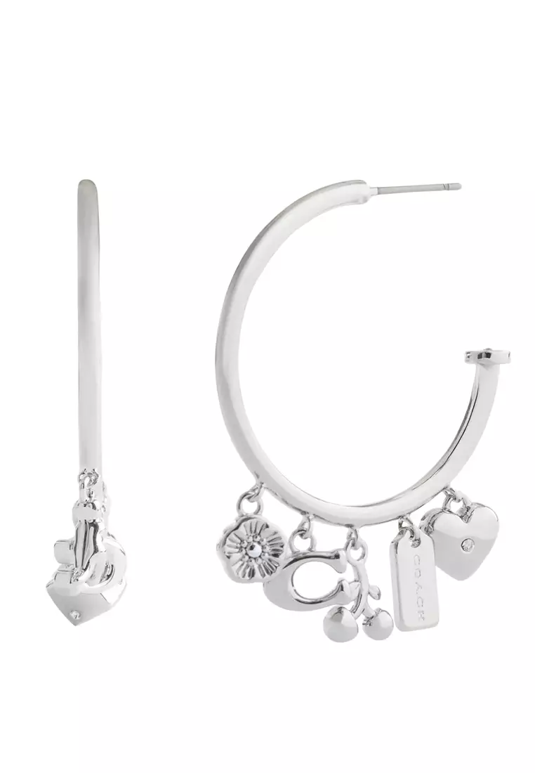 Butterfly And Rexy Charm Hoop Earrings - Silver CCU68