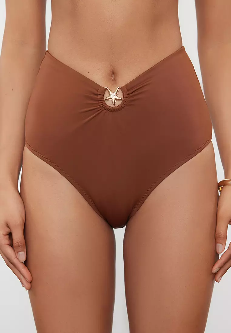 Star High Waist Ruched Hipster Bikini Bottom