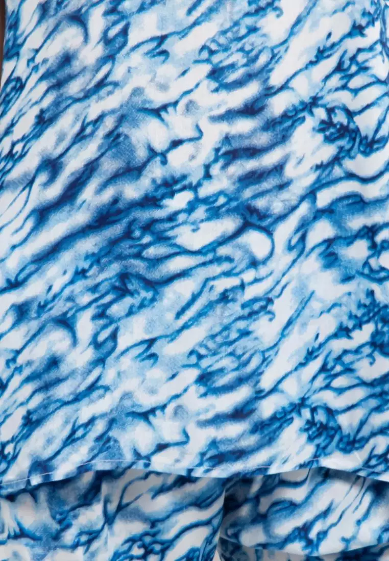 Nade Japan FT060 AMS Baju Tidur Tie Dye Marmer Wanita Set Baju Celana Tidur Biru