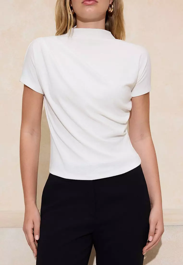 Gathered Mock Neck Blouse