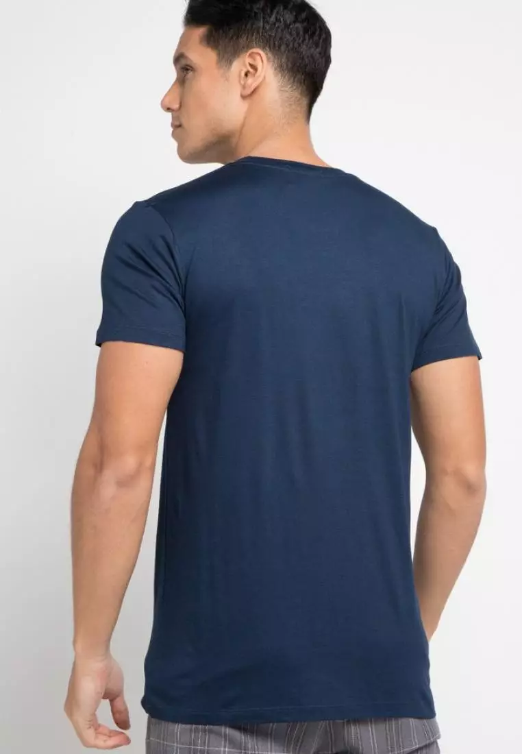 MTE37F Kaos Pria Simple jepang Unisex Underline Katakana Paragraph Waist T-shirt Navy