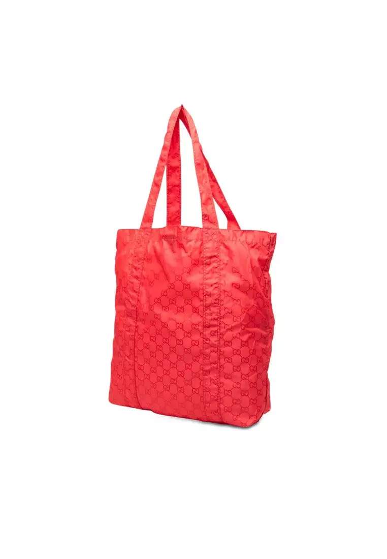 Pre-Loved Gucci Gg Nylon Teddy Bear Folding Tote