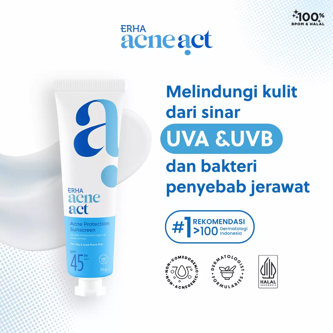 ERHA Acneact Acne Protection & Oil Control Sunscreen SPF 45+++ 30 g Sunscreen Jerawat Niacinamide