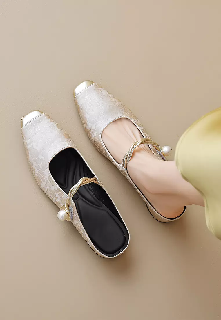 3.5CM Pearl Strap Satin Mules WW958-3