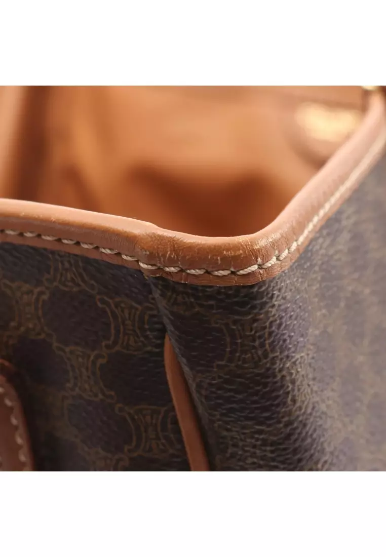 Pre-Loved Celine Macadam Shoulder bag tote bag PVC leather Dark brown beige