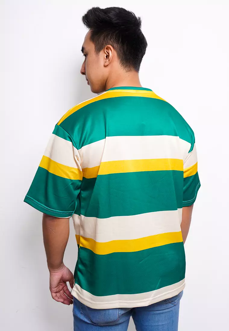 NX006 kaos oversize belang stripe light scuba nade hijau kuning krem putih