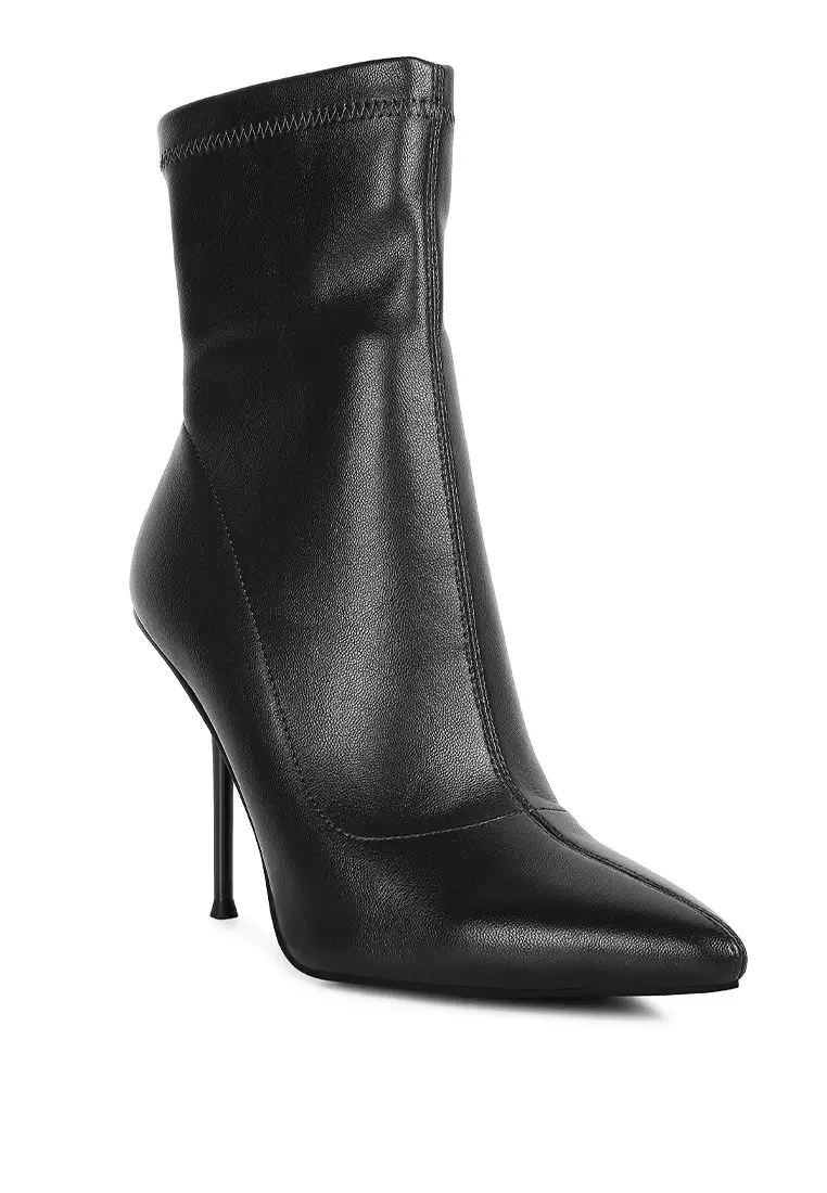 pointed black leather boots