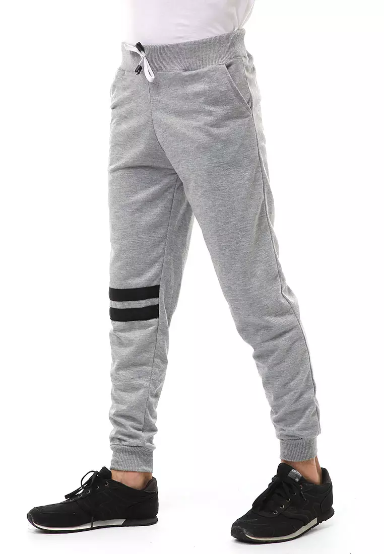 Locko Long Pants Celana Jogger Sport Pria List Double Stripe Material Baby Terry ORIGINAL - Gray
