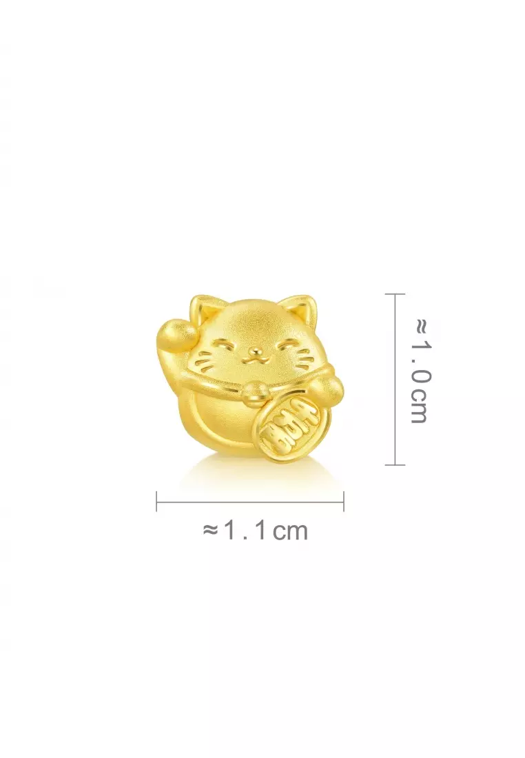 999 24K Solid Gold Cultural Blessings Auspicious Lucky Cat Charm 92307C (Bracelet not included)