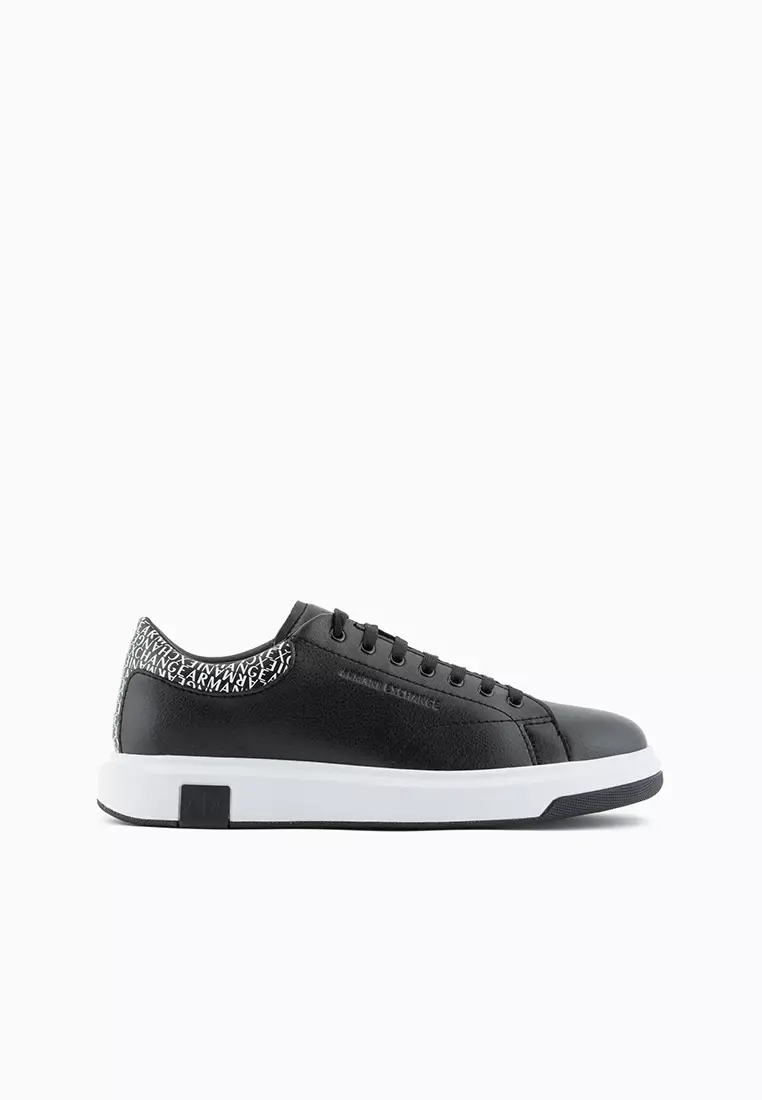 Discount on Armani Exchange  shoes - SKU: Contrasting Logo Lettering Sneakers Black