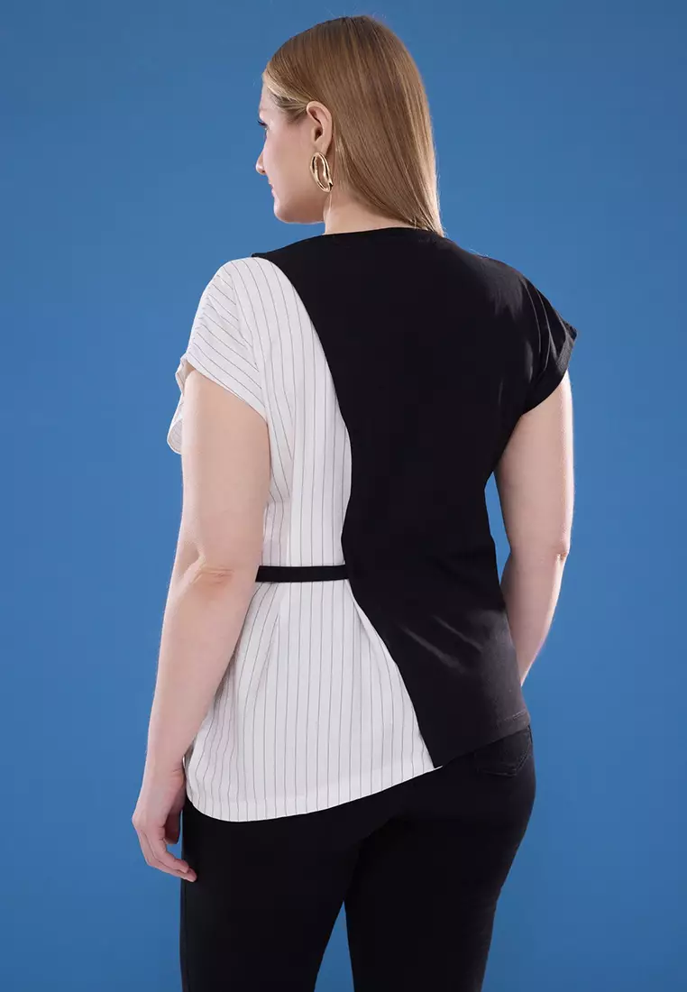 Plus Size Tie Detail Striped Blouse