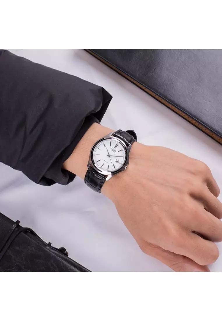 Men's Analog MTP-1183E-7A Black Genuine leather Band Watch