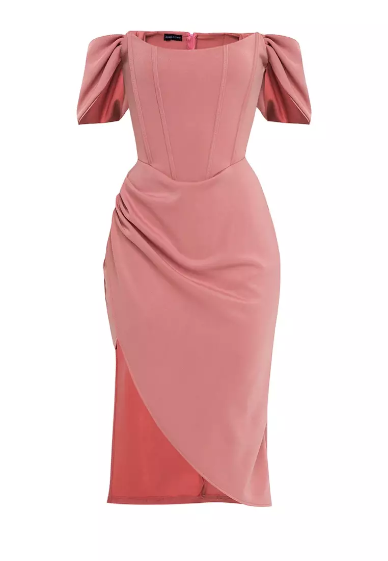 Eden Corset Off The Shoulder Midi Dress