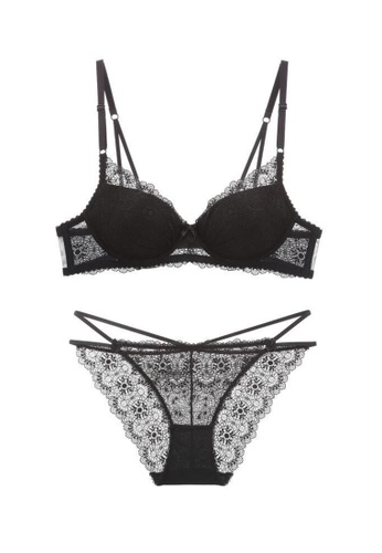 ZITIQUE black Women's European Style Sexy Lace-trimmed Lingerie Set (Bra And Underwear) - Black 1D342US64E73F6GS_1