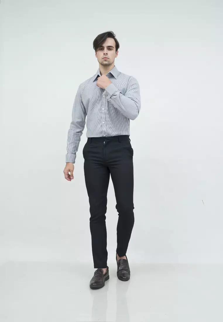 Kemeja slimfit lengan panjang pria kerja Hitam Houndstooth houseofcuff