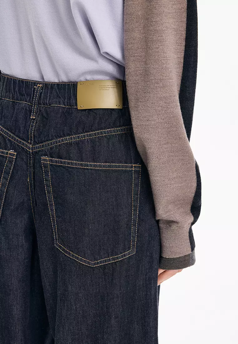 Banana Fit Drawstring Cuffed Denim Extra-Long Pants