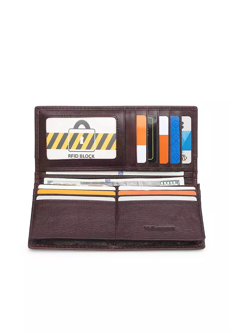 Genuine Leather RFID Blocking Long Wallet - Brown