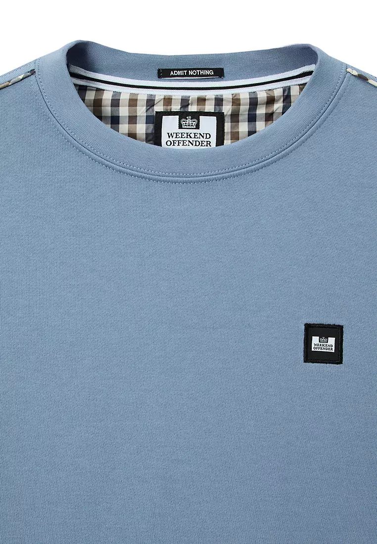 MENS BLUE SHADOW VEGA CREW WITH MID HOUSE CHECK PIPING