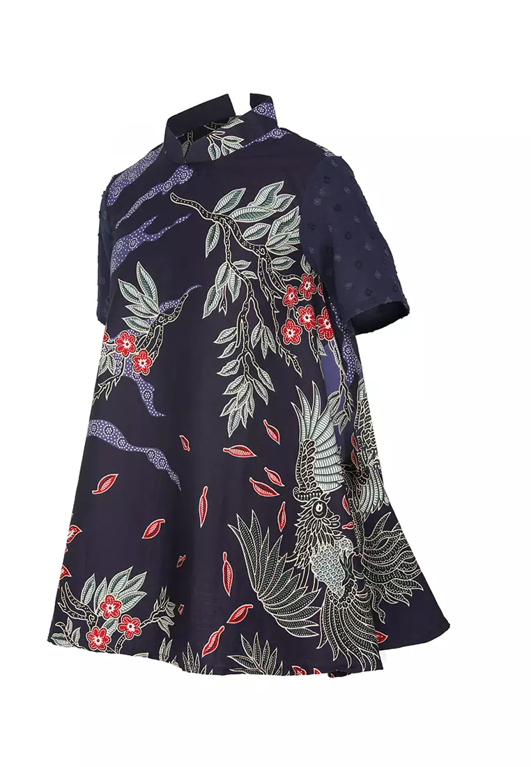 Baju Anak Perempuan Ignasia 4Th-12Th Dress Batik Anak Navy Lengan Pendek