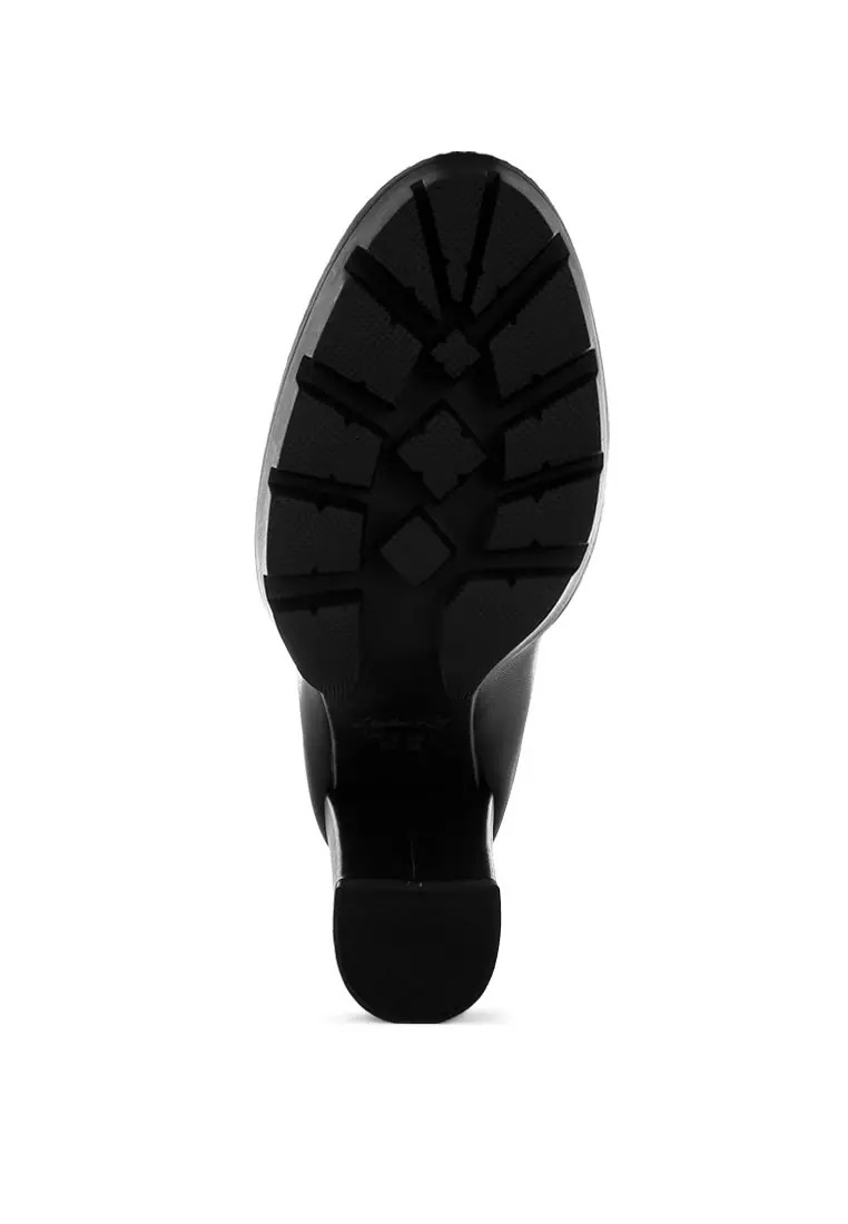 Black Chunky High Block Heeled Loafers