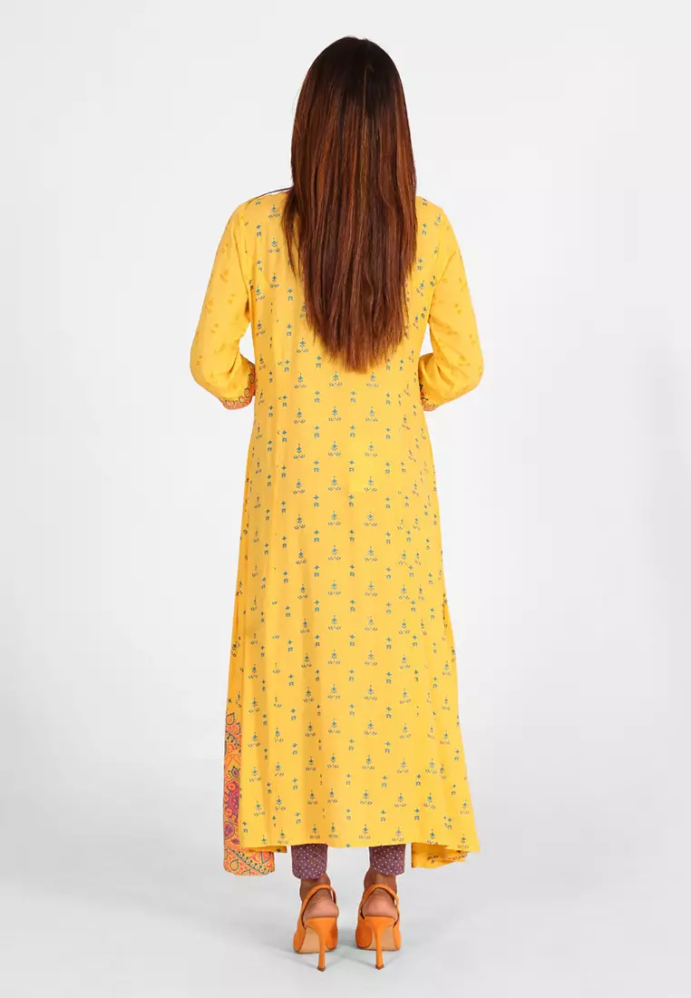 Le Reve Boat Neckline 3/4 Sleeves Hi-Low Swing Dress