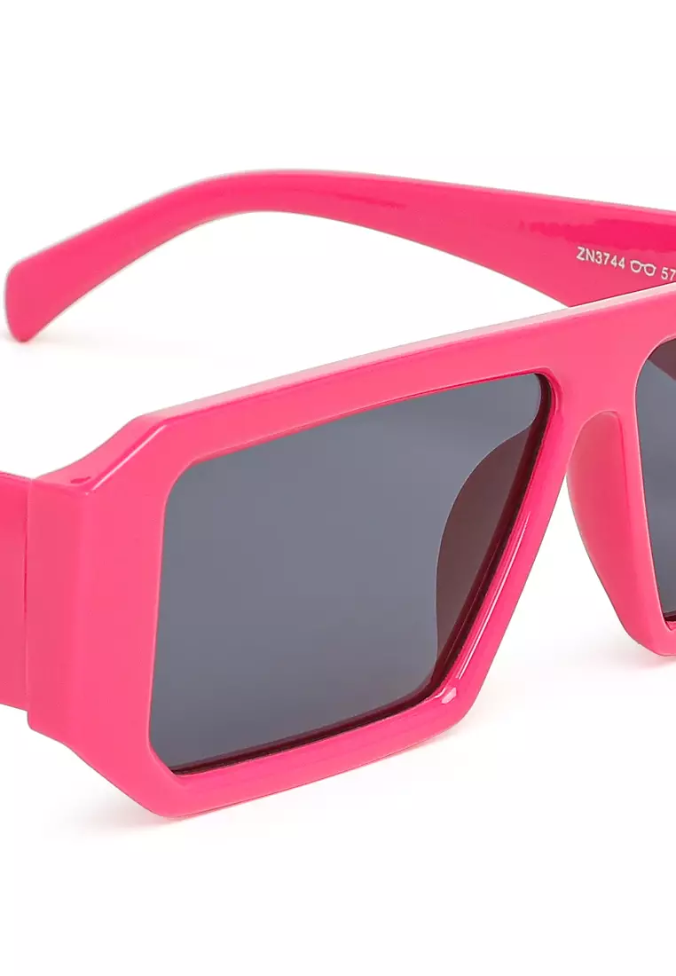 Kacamata Persegi Panjang Flat Bridge Warna Merah Muda