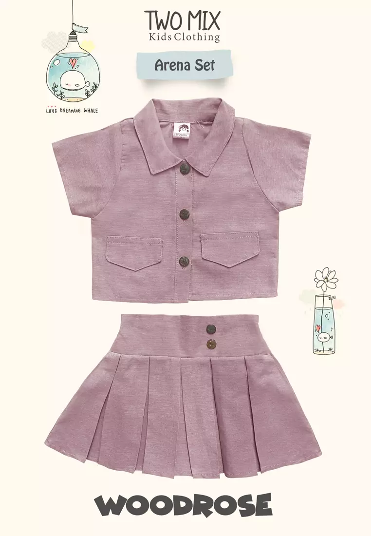 Two Mix - Setelan Baju Rok Anak 1-6 Tahun Anak Perempuan Lucu + Tanktop - Ariana Set 4370 Wood Rose