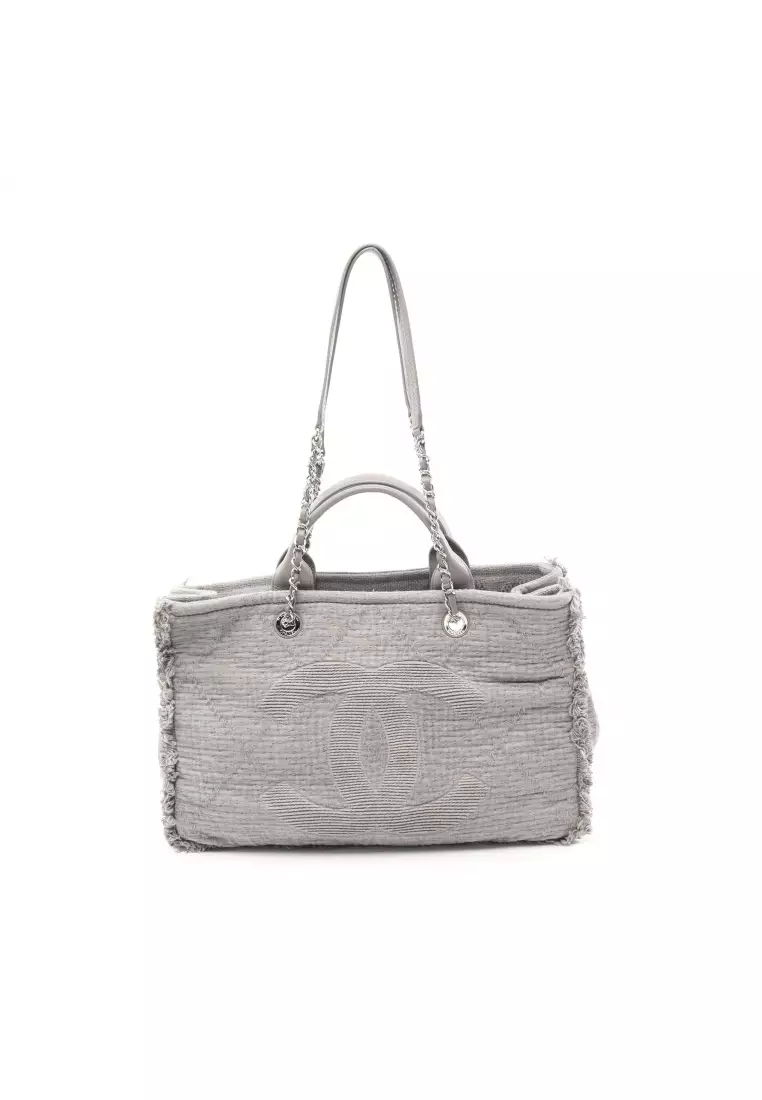 Chanel Lady Coco White & Grey Color Canvas Tote Bag