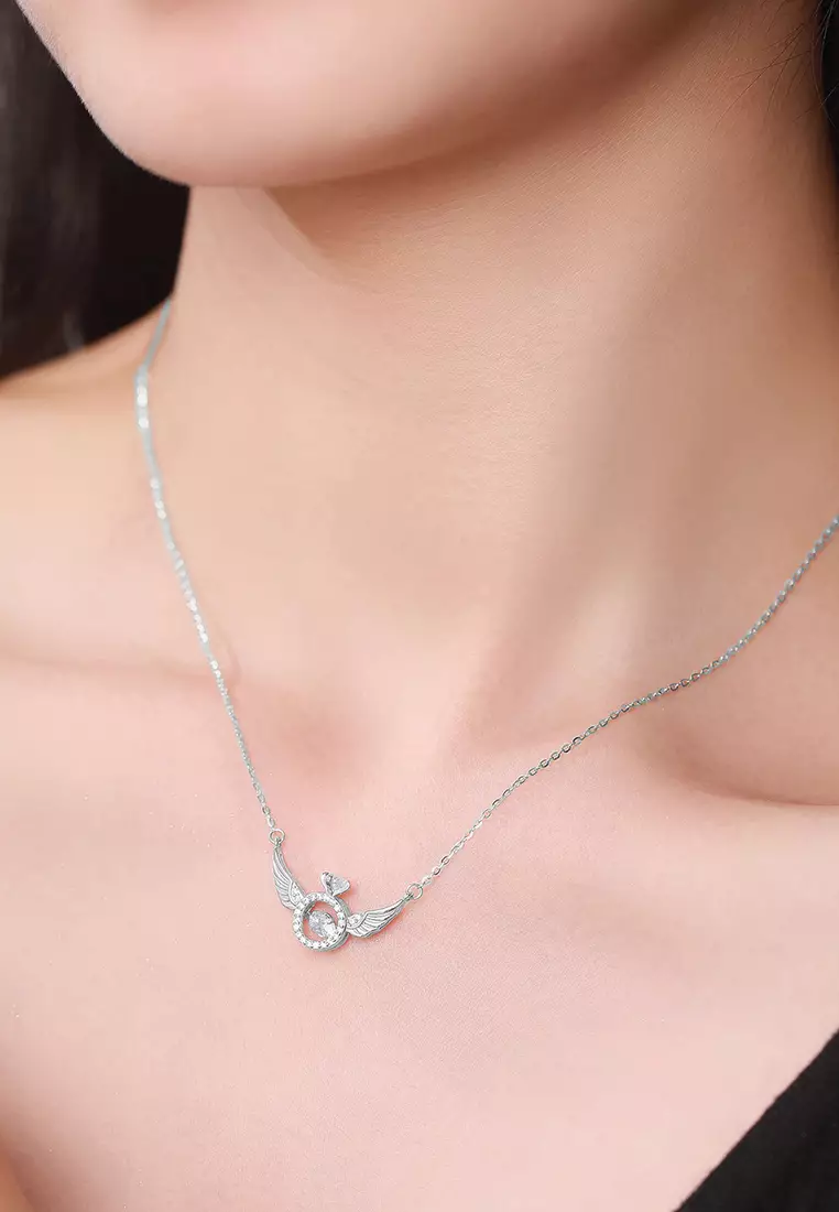Kalung Wanita Titanium Berlian Sayap Desain Perhiasan Cewek Necklaces silver color