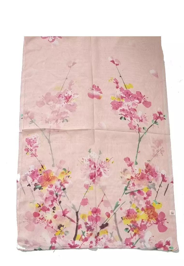 Sakura Tree Silk-Feel Scarf Syal Wanita Peach
