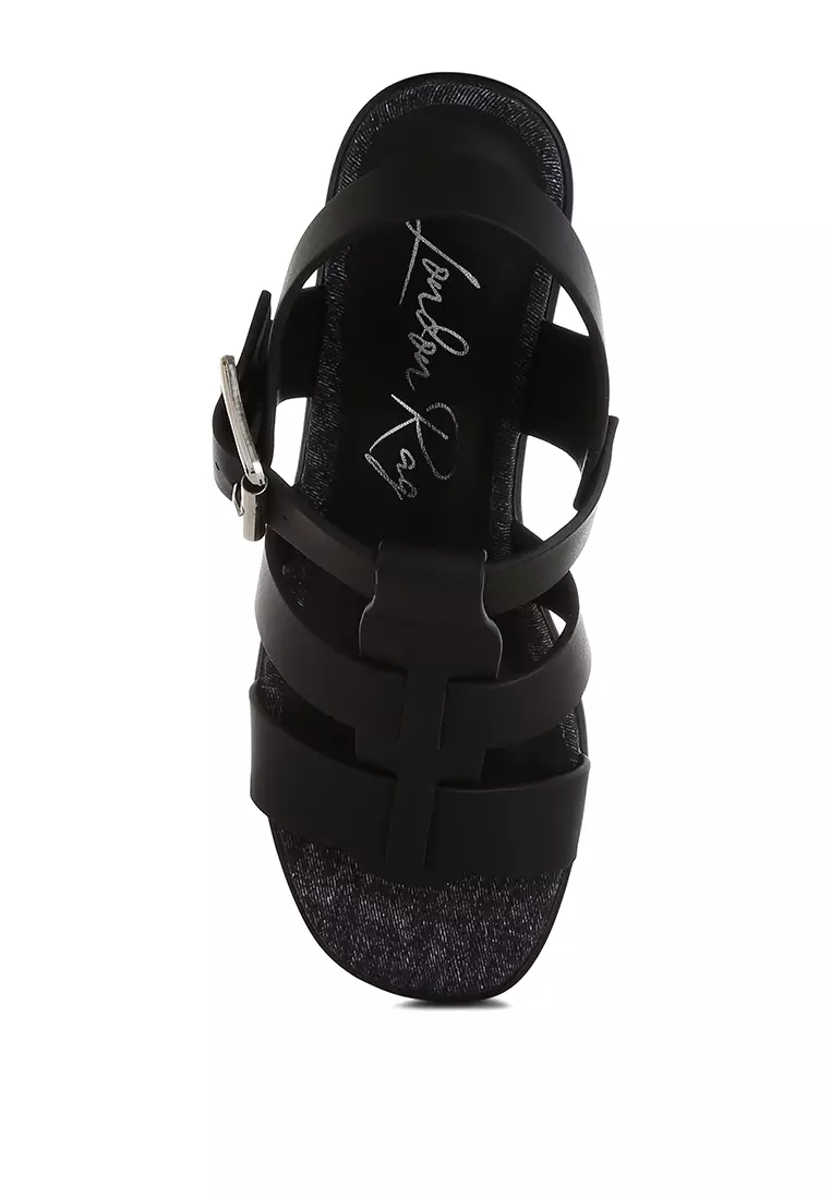 Chunky Pin Buckle Platform Heels in Black