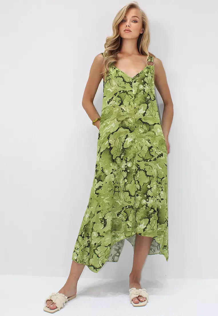 Viscose O-Ring Asymmetrical Midi Dress