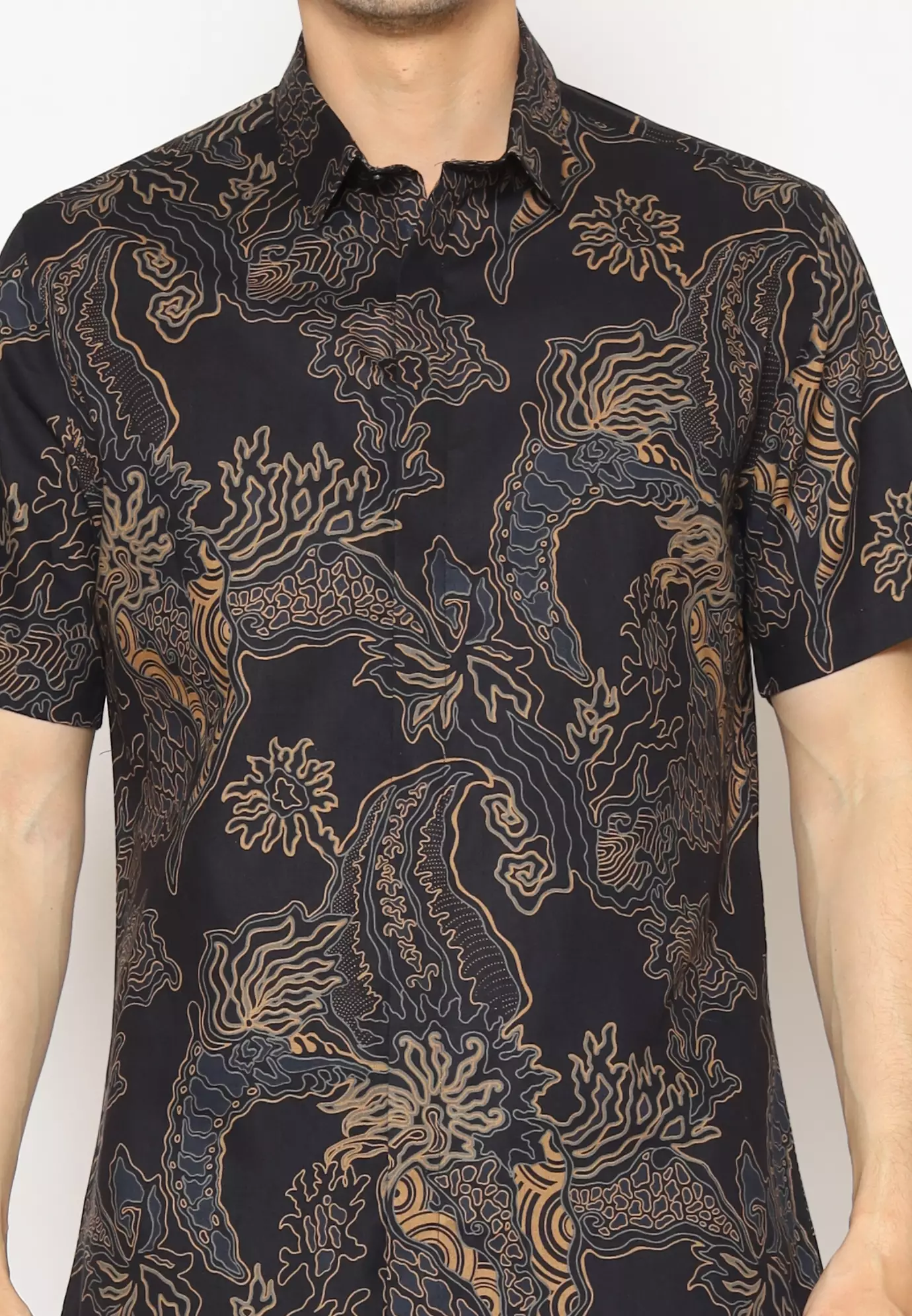 MAGINOT JEVAZ BLACK Batik Slim Fit Lengan Pendek