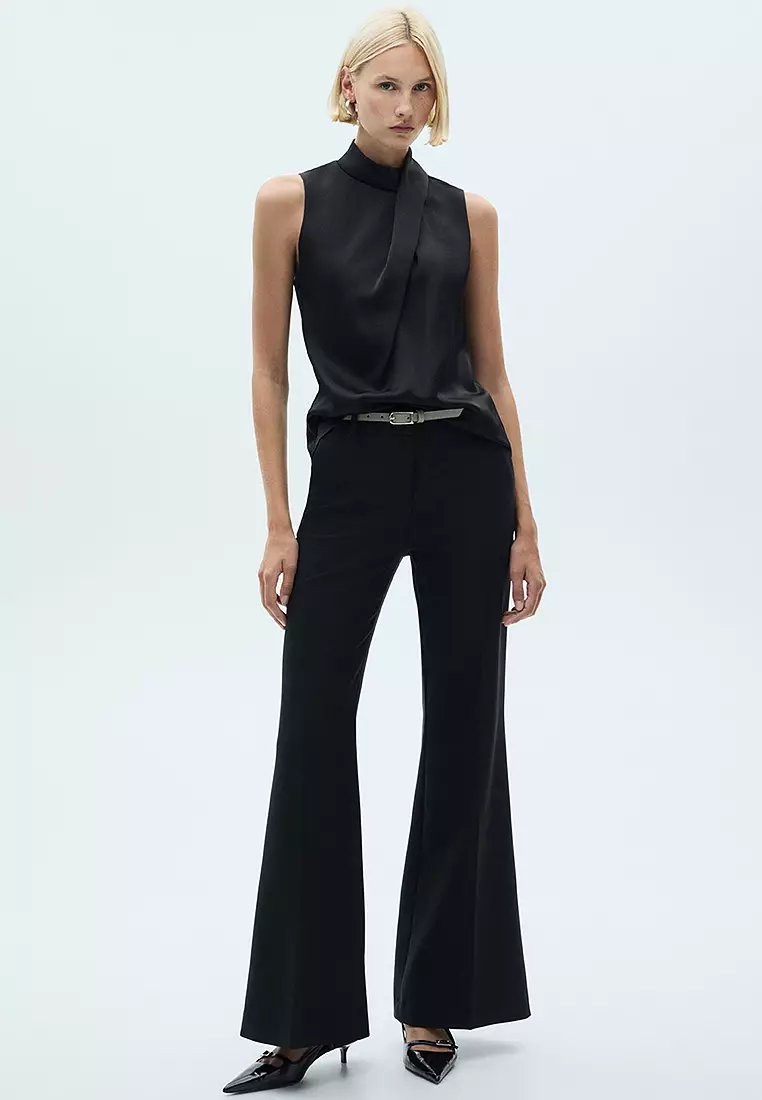 High Neck Draped Satin Blouse